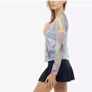 Lucky in Love Multicolor Mesh Metallic Tennis Top XS/S Geo Club Kid Y2K‎ Rave